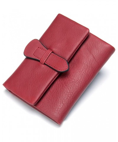 Women's Genuine Leather Wallet, RFID Short Ladies Trifold Wallet Multi Card Credit Card Bag Retro Drawstring Money Clip Red $...