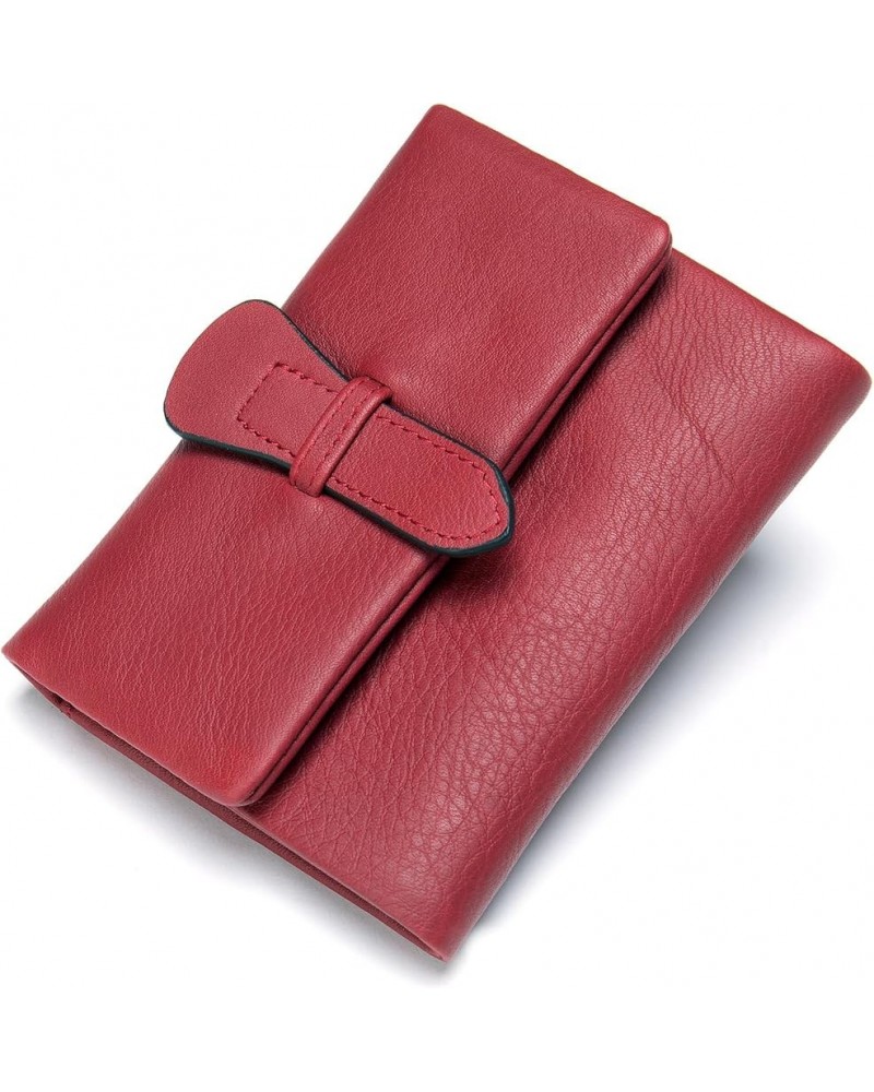 Women's Genuine Leather Wallet, RFID Short Ladies Trifold Wallet Multi Card Credit Card Bag Retro Drawstring Money Clip Red $...