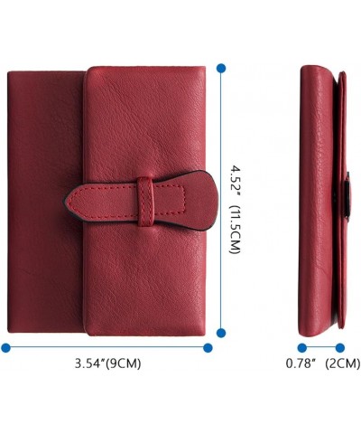 Women's Genuine Leather Wallet, RFID Short Ladies Trifold Wallet Multi Card Credit Card Bag Retro Drawstring Money Clip Red $...