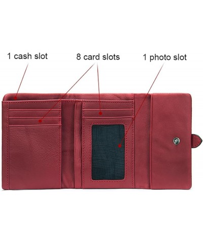 Women's Genuine Leather Wallet, RFID Short Ladies Trifold Wallet Multi Card Credit Card Bag Retro Drawstring Money Clip Red $...