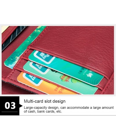 Women's Genuine Leather Wallet, RFID Short Ladies Trifold Wallet Multi Card Credit Card Bag Retro Drawstring Money Clip Red $...