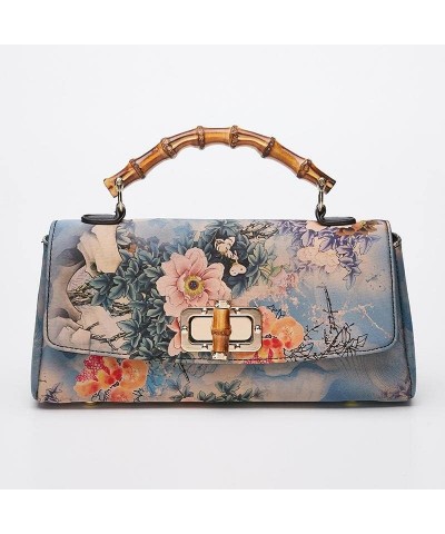 Johnature Cheongsam Leather Handbag Vintage Print Women Bag Handmade Elegan Ladies Shoulder & Crossbody Bags (Color : Blue) B...