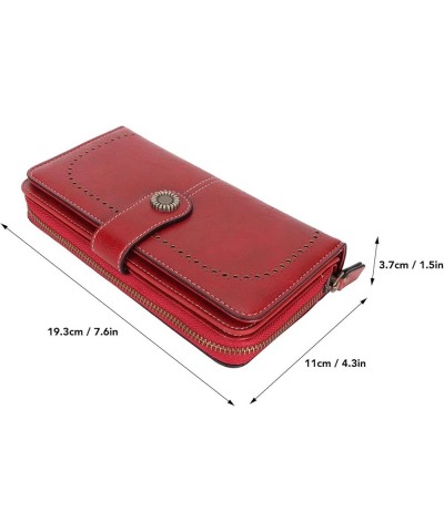 RFID Blocking Leather Wallet Large Capacity Double Snap Button Women Wallet with Removable Wrist Strap (Midnight Black) Wine ...