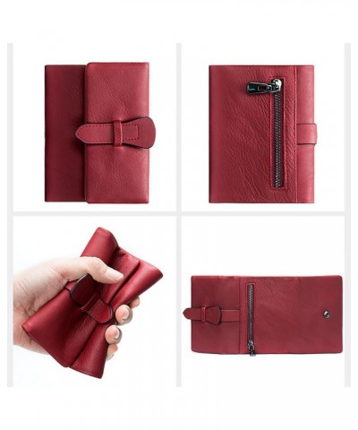 Women's Genuine Leather Wallet, RFID Short Ladies Trifold Wallet Multi Card Credit Card Bag Retro Drawstring Money Clip Red $...