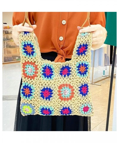 Women's Crochet Knitted Tote Bag Aesthetic Floral Summer Beach Bag Casual Mesh Shoulder Bag Woven Hobo Bag for Vacation Rose ...