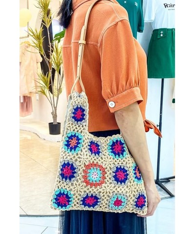 Women's Crochet Knitted Tote Bag Aesthetic Floral Summer Beach Bag Casual Mesh Shoulder Bag Woven Hobo Bag for Vacation Rose ...