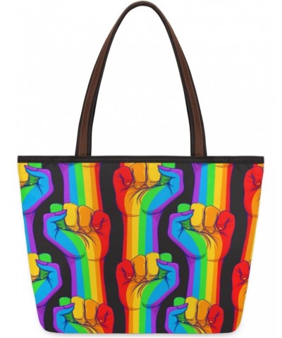 Rainbow Fists Large Tote Bag For Women Shoulder Handbags with Zippper Top Handle Satchel Bags for Shopping Travel Gym Work Sc...