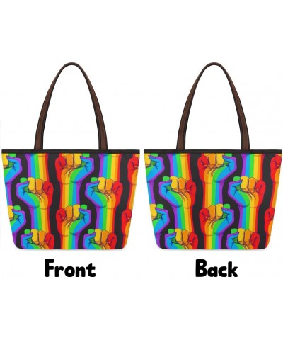 Rainbow Fists Large Tote Bag For Women Shoulder Handbags with Zippper Top Handle Satchel Bags for Shopping Travel Gym Work Sc...