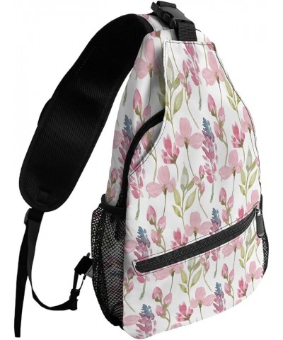 Sling Bag Crossbody Bag for Women Men Floral Daisy Simple Pink White Daisy Green Burlap Waterproof Hiking Backpack Lightweigh...