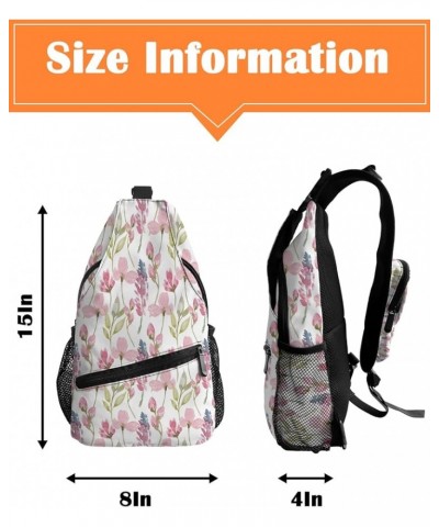 Sling Bag Crossbody Bag for Women Men Floral Daisy Simple Pink White Daisy Green Burlap Waterproof Hiking Backpack Lightweigh...