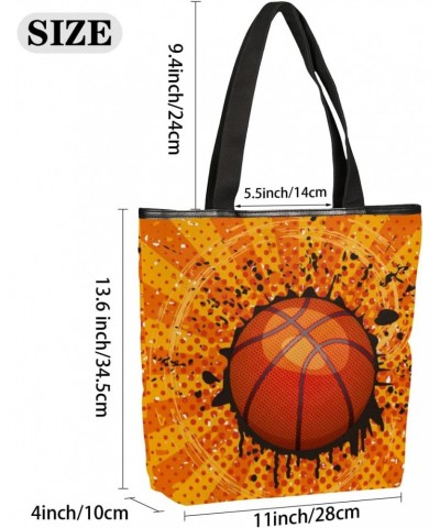 Basketball Retro Grunge Canvas Tote Bag for Women Shoulder Bag Canvas Handbags Purse with Zipper Pockets College Book Tote Ba...