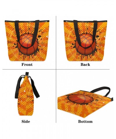 Basketball Retro Grunge Canvas Tote Bag for Women Shoulder Bag Canvas Handbags Purse with Zipper Pockets College Book Tote Ba...