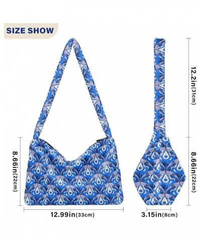 Blue Pattern Faux Plush Tote Handbags Versatile Underarm Bag Stylish Shuolder Bag for Women $12.31 Totes