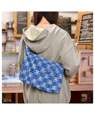 Blue Pattern Faux Plush Tote Handbags Versatile Underarm Bag Stylish Shuolder Bag for Women $12.31 Totes