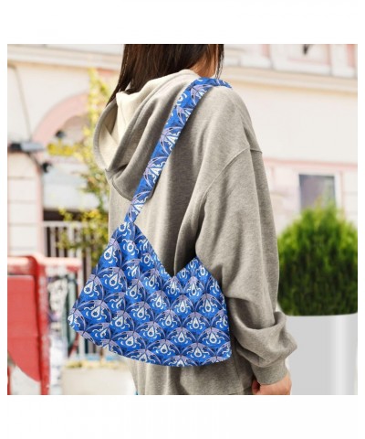 Blue Pattern Faux Plush Tote Handbags Versatile Underarm Bag Stylish Shuolder Bag for Women $12.31 Totes