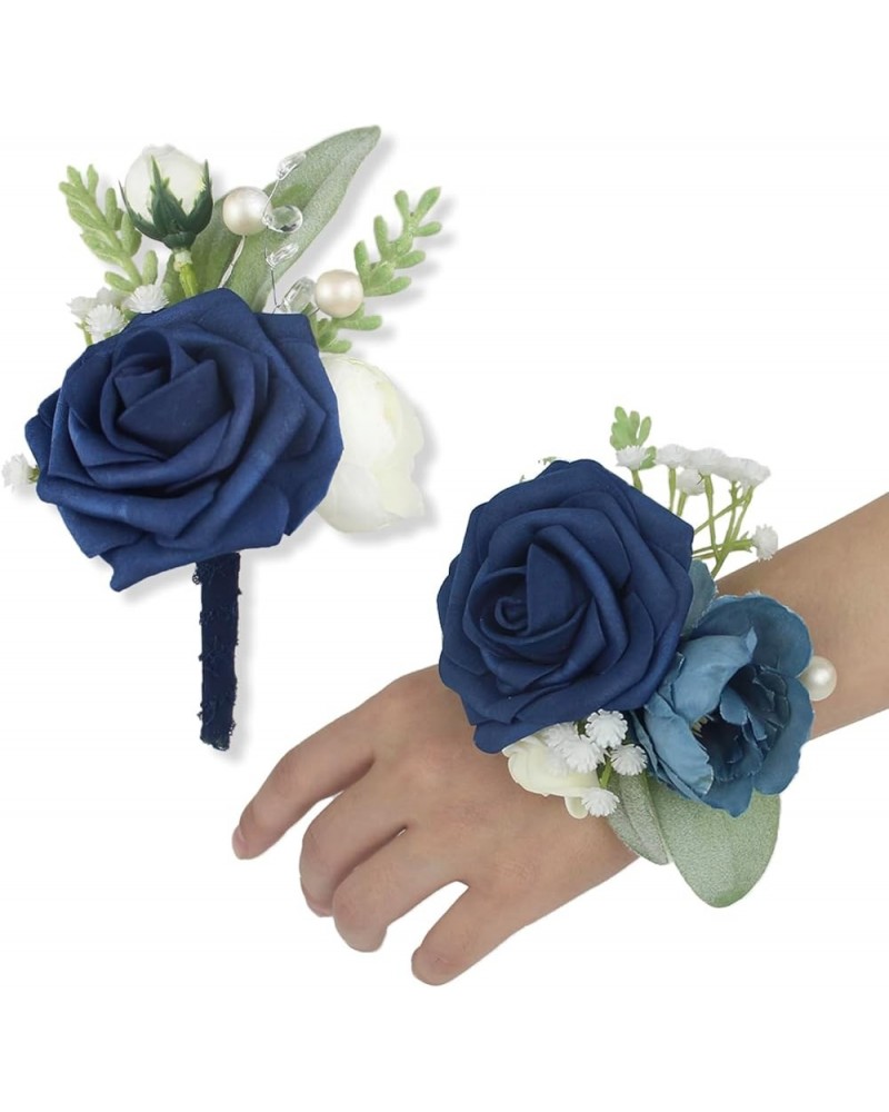 6Pcs Wrist Corsage White Green Corsage for Wedding Homecoming Prom Corsages Flower Corsage Wristlet 2 Count (Pack of 1) Navy ...