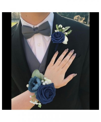 6Pcs Wrist Corsage White Green Corsage for Wedding Homecoming Prom Corsages Flower Corsage Wristlet 2 Count (Pack of 1) Navy ...