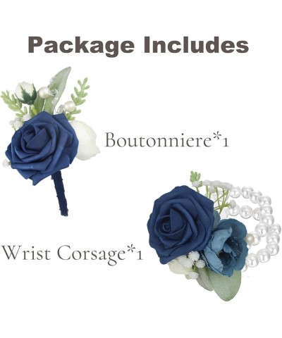 6Pcs Wrist Corsage White Green Corsage for Wedding Homecoming Prom Corsages Flower Corsage Wristlet 2 Count (Pack of 1) Navy ...