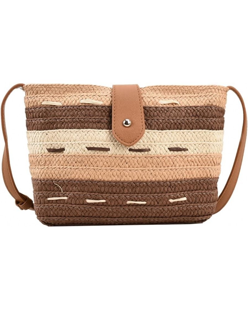 Ladies Woven Bag Handmade Commute Bag Fashion Portable Gradient Color Paper Rope for Seaside Holiday Khaki $8.19 Handbags