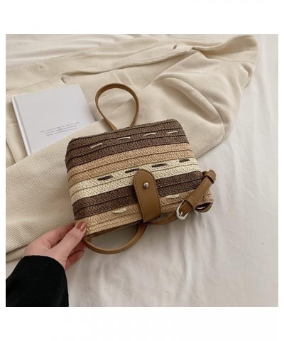 Ladies Woven Bag Handmade Commute Bag Fashion Portable Gradient Color Paper Rope for Seaside Holiday Khaki $8.19 Handbags