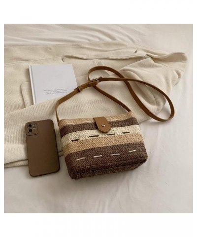 Ladies Woven Bag Handmade Commute Bag Fashion Portable Gradient Color Paper Rope for Seaside Holiday Khaki $8.19 Handbags