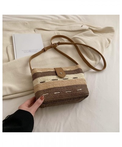 Ladies Woven Bag Handmade Commute Bag Fashion Portable Gradient Color Paper Rope for Seaside Holiday Khaki $8.19 Handbags