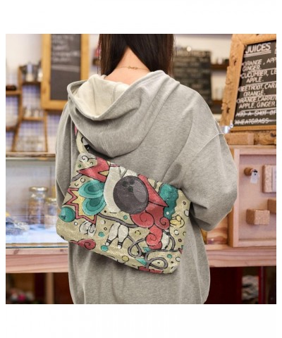 Ladies Soft Plush Underarm Bag Bowling-doodle-bowl-pattern Fluffy Shoulder Bag Women Furry Purse Handbag $18.87 Shoulder Bags