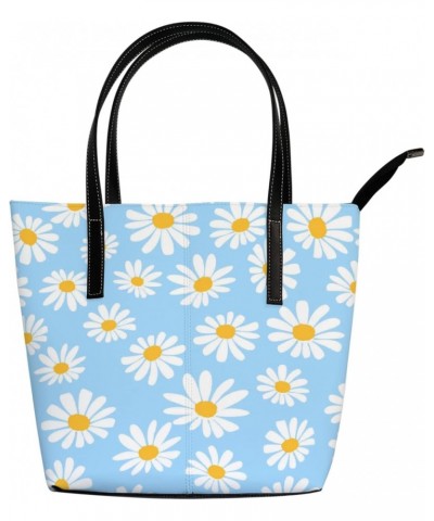 Shoulder Bag Tote Bags for Women Daisy Flower Blue Leather Shopper Work Handbags Large Casual Bag $22.99 Totes