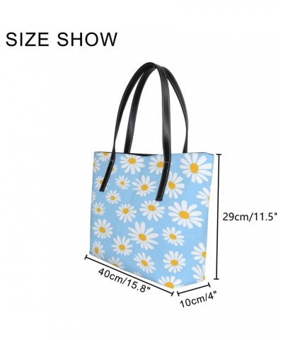 Shoulder Bag Tote Bags for Women Daisy Flower Blue Leather Shopper Work Handbags Large Casual Bag $22.99 Totes