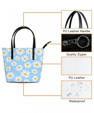 Shoulder Bag Tote Bags for Women Daisy Flower Blue Leather Shopper Work Handbags Large Casual Bag $22.99 Totes