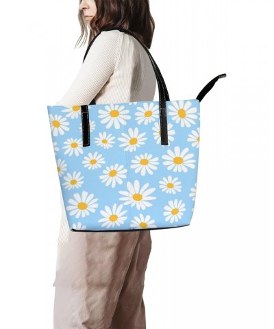 Shoulder Bag Tote Bags for Women Daisy Flower Blue Leather Shopper Work Handbags Large Casual Bag $22.99 Totes