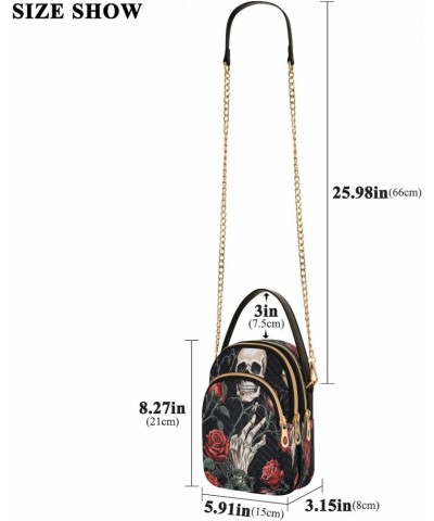 Sugar Skull Hand Rose Flower Black Small Chain Crossbody Travel Bag Handbag Cell Phone Purse for Women $12.76 Crossbody Bags