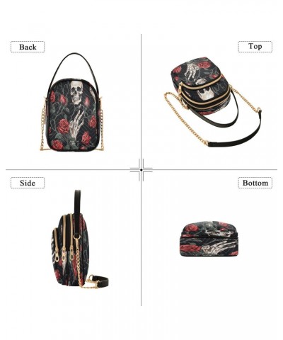 Sugar Skull Hand Rose Flower Black Small Chain Crossbody Travel Bag Handbag Cell Phone Purse for Women $12.76 Crossbody Bags