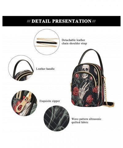 Sugar Skull Hand Rose Flower Black Small Chain Crossbody Travel Bag Handbag Cell Phone Purse for Women $12.76 Crossbody Bags