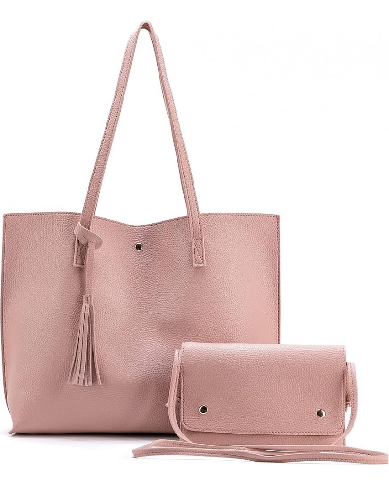 Womens Purses and Handbags Faux Leather PU Tote Bag Sets for Women Crossbody Bags Satchel Purse 2Pcs P-pink $8.63 Satchels