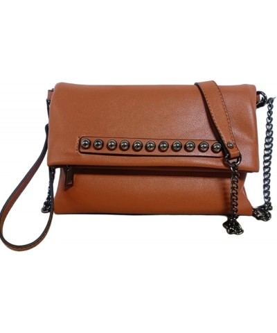 Womens Soft Vegan Leather Evening Handbag Envelope Clutch Bag Foldover Chain Party Prom Wedding Bag B-brown $8.63 Evening Bags