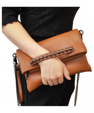 Womens Soft Vegan Leather Evening Handbag Envelope Clutch Bag Foldover Chain Party Prom Wedding Bag B-brown $8.63 Evening Bags