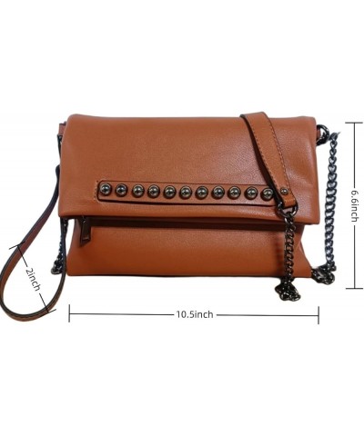 Womens Soft Vegan Leather Evening Handbag Envelope Clutch Bag Foldover Chain Party Prom Wedding Bag B-brown $8.63 Evening Bags