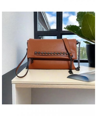 Womens Soft Vegan Leather Evening Handbag Envelope Clutch Bag Foldover Chain Party Prom Wedding Bag B-brown $8.63 Evening Bags