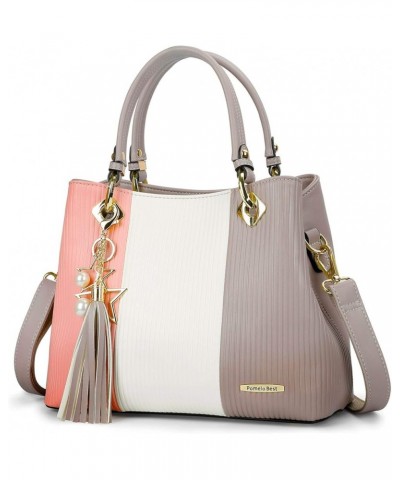 Handbags for Women with Multiple Internal Pockets in Pretty Color Combination, Women's Satchel Handbag Pink/White/Grey $29.59...