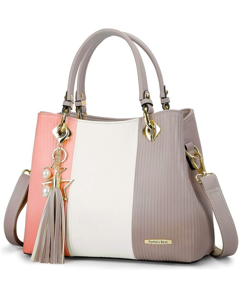 Handbags for Women with Multiple Internal Pockets in Pretty Color Combination, Women's Satchel Handbag Pink/White/Grey $29.59...