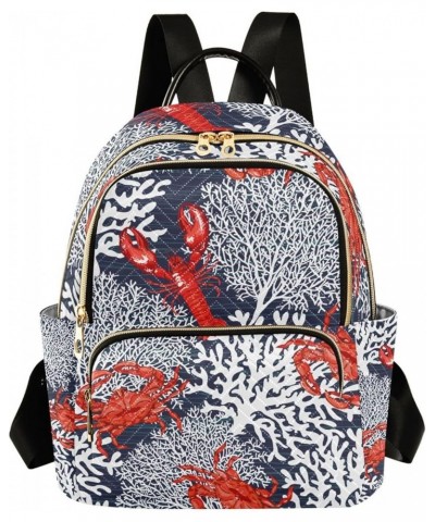 Ocean Women Backpack Marine Lobster Crab Coral Ocean Anti-Theft Travel Backpack with Luggage Belt Lightweight Handbag Lady Pu...