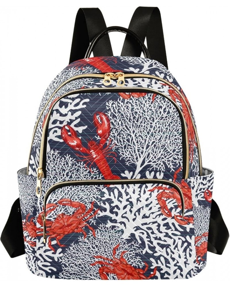 Ocean Women Backpack Marine Lobster Crab Coral Ocean Anti-Theft Travel Backpack with Luggage Belt Lightweight Handbag Lady Pu...