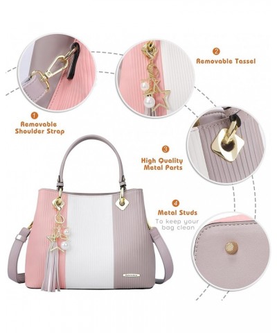 Handbags for Women with Multiple Internal Pockets in Pretty Color Combination, Women's Satchel Handbag Pink/White/Grey $29.59...