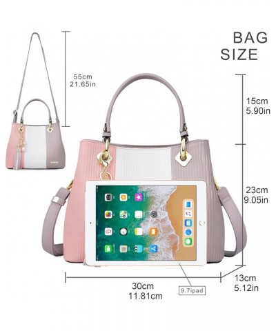 Handbags for Women with Multiple Internal Pockets in Pretty Color Combination, Women's Satchel Handbag Pink/White/Grey $29.59...