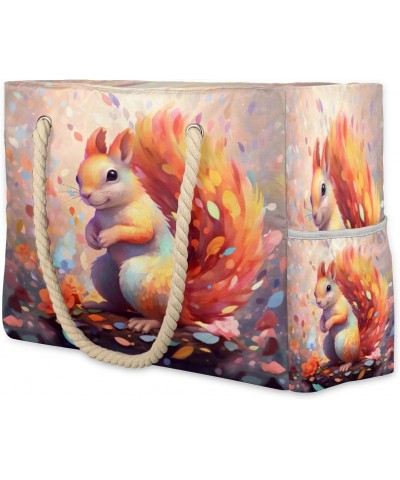 Cute Squirrel Beach Bags for Women Large Tote Bag with Zipper and Pockets Waterproof Sandproof Accessories Swim Pool Bag Vaca...