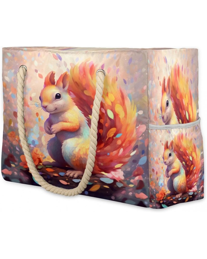 Cute Squirrel Beach Bags for Women Large Tote Bag with Zipper and Pockets Waterproof Sandproof Accessories Swim Pool Bag Vaca...