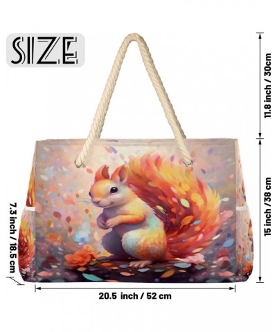 Cute Squirrel Beach Bags for Women Large Tote Bag with Zipper and Pockets Waterproof Sandproof Accessories Swim Pool Bag Vaca...