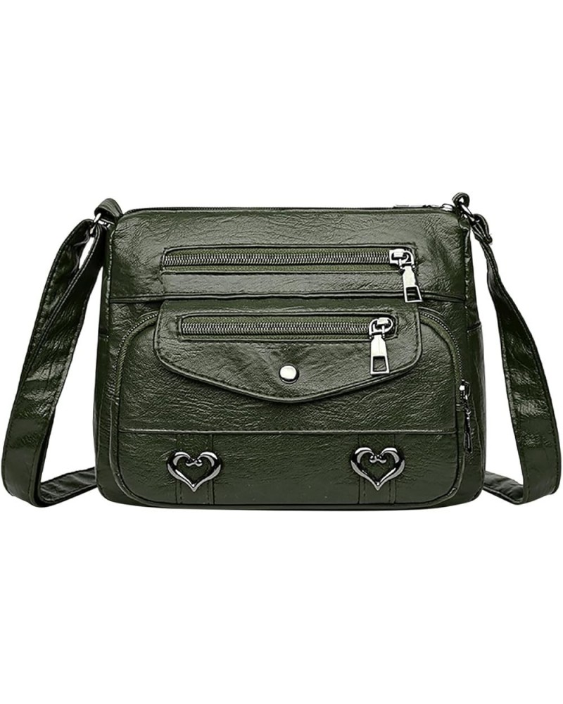 Bag Women Heart Decor Crossbody Bag Vintage PU Leather Shoulder Bag Women Multi Canvas Purses And (Black, One Size) A1-green ...