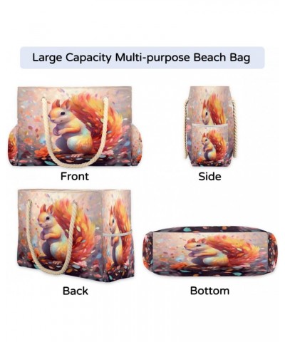 Cute Squirrel Beach Bags for Women Large Tote Bag with Zipper and Pockets Waterproof Sandproof Accessories Swim Pool Bag Vaca...